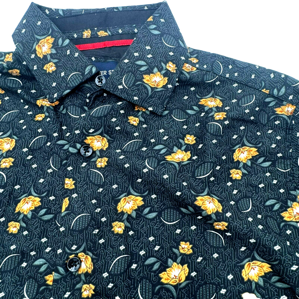 SILVER STONE COLLECTION | Medium Long Sleeve Black Orange Floral Button Up Shirt
